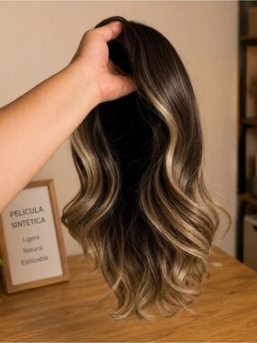 Synthetic Ombre Hairpiece in Dark Brown with Blonde Highlights